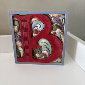 Jim Shore Heartwood Creek Monogram Letter “B” Alphabet Block Wall Hanging Decor